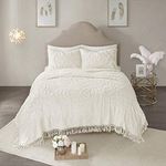 Madison Park Laetitia Lightweight 100% Cotton Quilt Set, Breathable Chenille Tufted, Shabby Chic Boho Medallion Design, Sham, Floral Ivory w/Tassels, King/California King (104 in x 92 in) 3 Piece