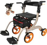 2024 New Rollator Walker with Seat Seniors, 2-in-1-Rollator-Walker-Wheelchair-Combo, Transport-Wheelchair-Lightweight-Foldable, 220lb Collapsible 4 Wheel Transport Chair w/Brake Footrest Pouch (Color