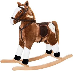 Qaba Kids Rocking Horse Plush Ride On Toy Toddler Rocker for Boys Girls Gifts with Realistic Sounds, Brown