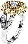 Lethez Women's Round Diamond Sunflower Rings Two Tone Silver Floral Ring Promise Wedding Engagement Jewelry (Gold, 8)