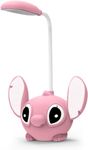 Stitch Children's Desk Lamp Study Lamp with Pencil Sharpener Night Light Cartoon Design Rechargeable Dimmable LED Reading Lamp for Children. (Pink)