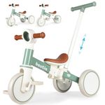 Bautia 5 in 1 Kids Tricycles for 1-4 Year Old, Toddler Balance Bike for Boys Girls Gift Present, Baby Trike with Parent Handle and Removable Pedals for 12 Months+ (No Parent Steering Version)