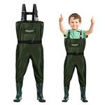 Magreel Kids Chest Waders Waterproof Nylon/PVC Youth Waders with Boots Fishing & Hunting Waders for Toddler & Children, Boys & Girls, Army Green, Age 2-13