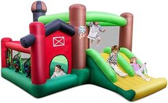 HONEY JOY Inflatable Bounce House, Kids Jumping Castle w/50 Ocean Balls, Double Slides, Jumping Area, Ball Pit Area, Basketball Hoop, Pitching Game, Children Bounce House (Without Blower)