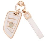 EKALA for BMW Key Fob Cover Soft TPU Full Protection Smart Key Case Shell White with Leather Keychain Lanyard Fit for BMW X1 X2 X3 X5 X6 2 5 6 7 Series 3 4 Buttons Smart Key Fob Case (P-BM-4D)