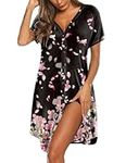 Ekouaer Women's Nightdress Short Sleeve Nightshirt Button Night Dress V-Neck Nighties S-XXL