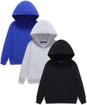 GFQLONG 3 Pack Toddler Lightweight Hoodie Sweatshirt, Kids Boys Girls Sports Long Sleeve Pullover Tops, Blue+ Grey+ Black 6T-7T