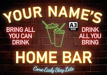 ELITEPRINT Personalised Home Bar Neon Effect Sign Custom Name Wall Decor Metal Plaque - Wall Art Decorations (A3 (42cm x 29.7cm))