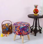 Shadowkart Pouffes Sitting Stool for Living Room, Mudda Puffy Wooden Ottoman Stools, Pouffe Footstool, Pouf for Office Home Decoration & Dressing Table, 16x16x18 Inch, Jaipuri