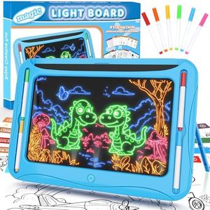 LED Drawing Board, Magic Kids Toys for Boys 4-6, Christmas Birthday Gifts, Light Up Tracing Pad, 9 Double-Sided Cards, 6 Markers, Glow in The Dark Doodle Writing Tablet, Learning Toy Arts Crafts Kits