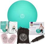 The Birth Ball - Birthing Ball for Pregnancy & Labor - 18 Page Pregnancy Ball Exercises Guide by Trimester - Non Slip Socks - How to Dilate, Induce, & Reposition Baby for Mom 75 cm