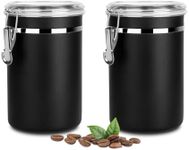 Airtight Coffee Canister with Clear Lids, Large Container for Ground Coffee 1.8L/62 floz Stainless Steel Storage Container Jar for Coffee Bean, Cereal, tea, Flour, Sugar (1.8L Dark Black-2pcs)
