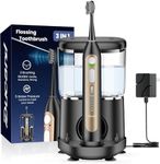 Electric Toothbrush with Water Flosser, Upgraded 2.0 Electric Toothbrush for Adults, 5 Floss Speeds & 3 Modes with 3 Brush + 1 Nozzle, 500ML Tank, IPX7 Waterproof for Braces & Gum Care (Black Gold)