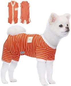 TONY HOBY Female/Male Pet Dog Pajamas Stripes 4 Legged Dog pjs Jumpsuit Soft Cotton Dogs Clothes(M, Orange+White-Girls)