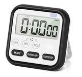 Kitchen Timer, 24-Hour Digital Timer with Clock for Cooking, Loud Alarm Cute Cartoon Digital Electronic Stopwatch with LCD Display and Stand,Kids Study Yoga Shower Bathroom (Black)