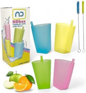 NDBOX 350ml Tumbler with Straw, and Cleaning Brush - Water, Fruit Juice Apple Juice, Milk Unbreakable Drinking Cups for Active Kids - Top-Rack Dishwasher Safe (Cups Straw 4pcs + 2pcs Brush)