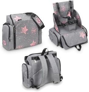Innovaciones MS 1333 - Booster Bag Stars - Trona De Viaje Portátil, Asiento De Bebés Blando Y Acolchado, Portátil. Convertible En Mochila 2 En 1, niñas, Rosa
