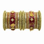 Indian Chura Bangles Set for Bride and Punjabi Karwa Chauth (Maroon, Medium)