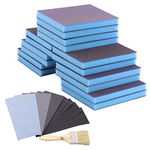 Swpeet 29Pcs 4.72 x 3.9 x 0.47 Inch 8 Sizes Blue #36-5000 Grit Ultra Fine Wet and Dry Sanding Sponge Sanding Blocks and 6 Sizes Sandpapers Sheets with Wooden Paint Brush Kit