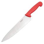 Hygiplas Chefs Knife 25 cm/10 inch Blade, Red, Colour-Coded Cooks Knife - Red for Raw Meats, Weight: 200 g, Knife Length: 385 mm, Dishwasher Safe, Rockwell Hardness 52-57 degree , C886