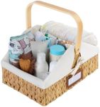 StorageWorks Wicker Diaper Caddy Organizer, Baby Diaper Caddy Basket with Liner, Handwoven Diaper Caddy for Car, Water Hyacinth Baby Toy Basket with Handles, 1 Pack