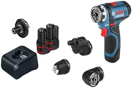 Bosch GSR 12V-15 FC Heavy Duty Cordless Drill, 19 mm, 1/4" Tool Holder, FlexiCLick System, 0.6 kg, + 2 x battery GBA 12V 2.0Ah, Quick charger GAL 12V-40 Professional & Accessories, 1 Year Warranty