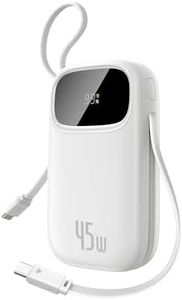 Baseus Powerbank 20000mAh 45W avec Câbles USB-C Intégrés, Power Bank PD3,0 QC4,0 Batteries Externes Charge Rapide, 3 C 1 A, Chargeur Portable pour iPhone 16/15/14 Pro Max, iPad, Samsung, Blanc