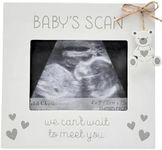 Widdop and Co Baby Scan Frame - White with Grey Hearts & Hanging Bear Charm - 'We Can't Wait To Meet You’ - 4" x 3"