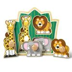 Melissa & Doug Jungle Friends Safari Animals Jumbo Knob Wooden Puzzle | Wooden Peg Chunky Baby Puzzle, Preschool Learning Puzzle, Wooden Puzzle Board For Toddlers Ages 1+