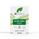 Dr Organic Aloe Vera Soap Bar, Soothing, Mens, Womens, All Skin Types, Natural, Vegan, Cruelty-Free, Paraben & SLS-Free, Recycled & Recyclable, Organic, 100g, Packaging may vary