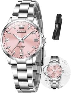 OLEVS Fashion Silver Analog Waterproof Stainless Steel Dress Ladies Watches for Women Classy Dainty Small Face Easy Read Date Luminous Quartz Womens Wrist Watches for Small Wrist