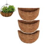 3pcs Hanging Basket Liner Natural Coconut Fiber Liners For Round Half Round And Trough Hanging Basket Flowers Vegetables Garden Porch Balcony Planter Wall Basket Liner Replacement (Semicircle,16inch)