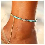 Dervivea Bohemia Turquoise Anklet Bracelets Blue Turquoise Anklet Chain Lucky Star Ankle Bracelet Beach Woven Sead Bead Anklet Foot Chain Jewelry for Women and Girls