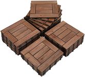 Yaheetech 27 Pcs Decking Tiles 30×30cm Fir Wooden Floor Tiles & Interlocking Deck Tiles for Outdoor & Indoor Patio Garden Balcony Poolside, Brown-Checked