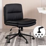 Wide Office Chair Armless Desk Chair Task Vanity Chair Swivel Home Office Desk Chair 120°Rocking Mid Back Ergonomic Computer Chair for Make Up (Normal Base, Black)