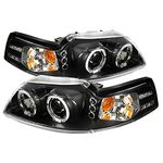 Carpartsinnovate For 99-04 Mustang Replacement Black LED Halo Projector Headlights Head Lamps