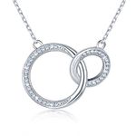 BlingGem Necklace for Women 925 Sterling Silver Cubic Zirconia 2 Circle Rings 2 Generations Necklace for Mother and Daughter Pendant Necklace for Mom Grandmother Mother-in-Law