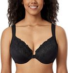 DELIMIRA Women's Front Closure Bras Plus Size Lace Full Coverage Underwire Bra Black 42C