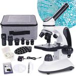 Monocular Microscope for Adults Students,40X-2000X Magnification,Dual LED Illumination Beginners Microscope with Science Kits,Phone Adapter,Carrying Case,AC Adapter,15 Slides for Lab Class Study