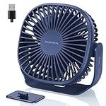 SmartDevil Small USB Desk Fan, 3 Speeds Portable Personal Desktop Table Fan with Pasteable Hook, Dual 360° Adjustment Mini Fan, Quiet Operation, for Home Office Car Outdoor Travel (Blue)