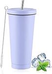 LATERN Iced Coffee Tumbler with Lid and Straw, 750ml Insulated Stainless Steel Cup Double Wall Vacuum Travel Coffee Mug Reusable Water Cup Keeps Drinks Cold & Hot (Light Purple, 1Pcs)