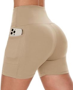 CAMPSNAIL Biker Shorts Women with Pockets - 3"/5"/8" High Waisted Workout Spandex Tummy Control Gym Running Yoga Shorts Nude