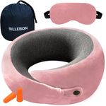 Billebon Ultrasoft Memory Foam Neck Pillow for Travel, Lightweight Comfortable & Breathable Cover, Airplane Travel Pillow Combo with Premium Eye Mask and Carry Bag. (Pink)