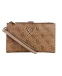 GUESS Women's Laurel Double Zip Organizer Wallet, Latte Logo, One Size