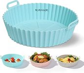 RANUR Washable Air Fryer Silicone Pot with Ear Handles, Air Fryer Liner Silicone Baking Tray Easy to Clean, 6.5 in Bottom, Nonstick Reusable Air Fryer Basket, Heat Resistance Pack of 1 (Blue)