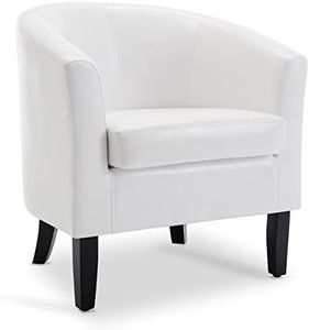BELLEZE Modern Accent Arm Club Chair Faux Leather Tub Barrel Style for Living Room, Bedroom, or Reception Room with Flared Legs and Plush Cushion - Highland (White)