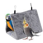 Peony Parrot Hammock Bird Nest Warm Soft Plush Hammock Hanging Cage Tent for Birds Parrot Winter Warm Bed Pet Toy Pouch Cotton Bed (M- Gray)