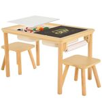 Bateso Sensory Table for Toddlers with 2 Chairs & Roll Paper, Wooden Kid Table Chair Set with Double-Sided Boards and 2 Storage Bins, Activity Table for Sand and Water Play, Indoor & Outdoor Use