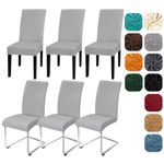 Yugarlibi Dining Chair Covers Set of 6 Stretch Chair Slipcovers Swing Chair Elastic Removable Dining Room Chair Covers Reusable Washable Chair Protector for Hotel Banquet Ceremony (Light Grey, 6 pcs)