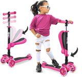 3 Wheeled Scooter for Kids - 2-in-1 Sit/Stand Child Toddlers Toy Kick Scooters w/Flip-Out Seat, Adjustable Height, Wide Deck, Flashing Wheel Lights, for Boys/Girls 1 Year Old+ - Hurtle HURFS66 (Pink)